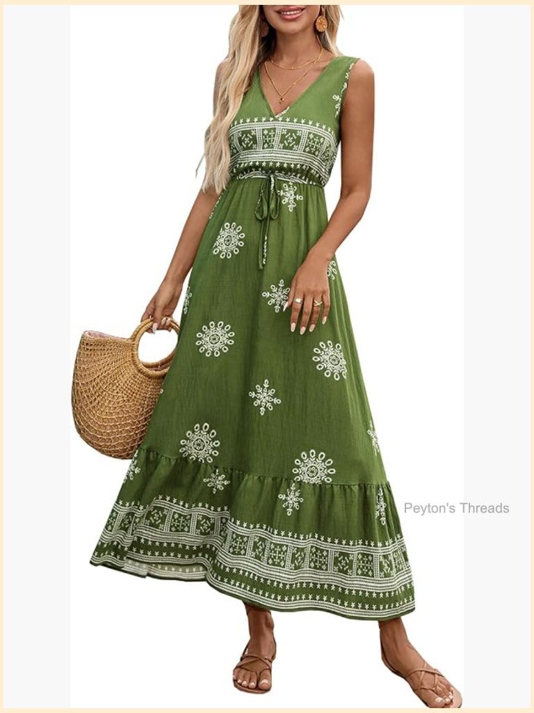 Women's Maxi Dress Summer Floral Print Flowy V Neck Sleeveless Bohemian Beach